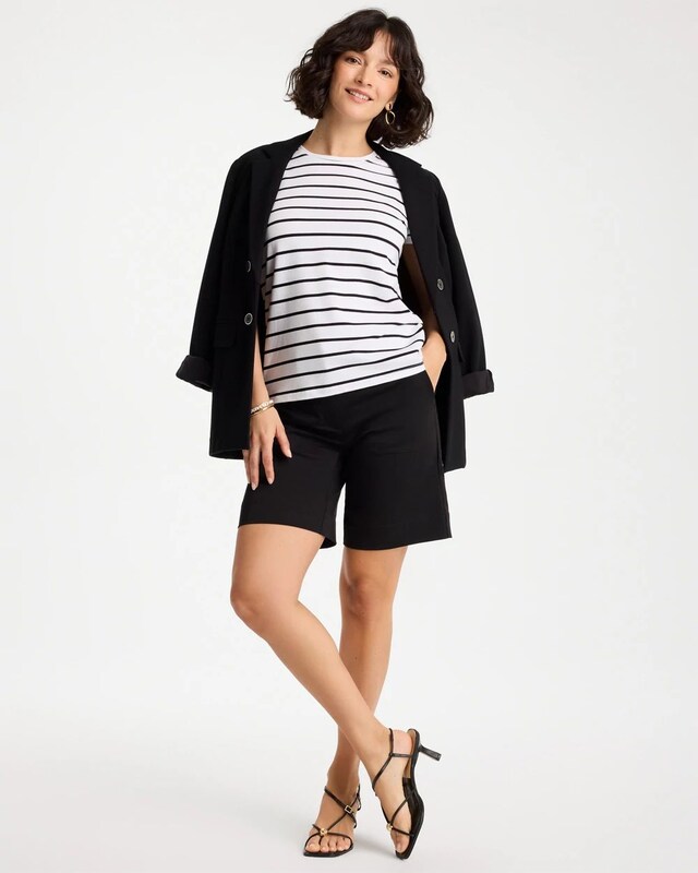 Striped Cotton Stretch Cap-Sleeve Tee - image 2